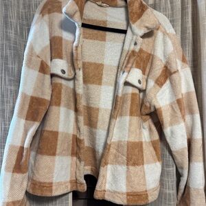 Cozy Plaid Tan and Cream Teddy Jacket